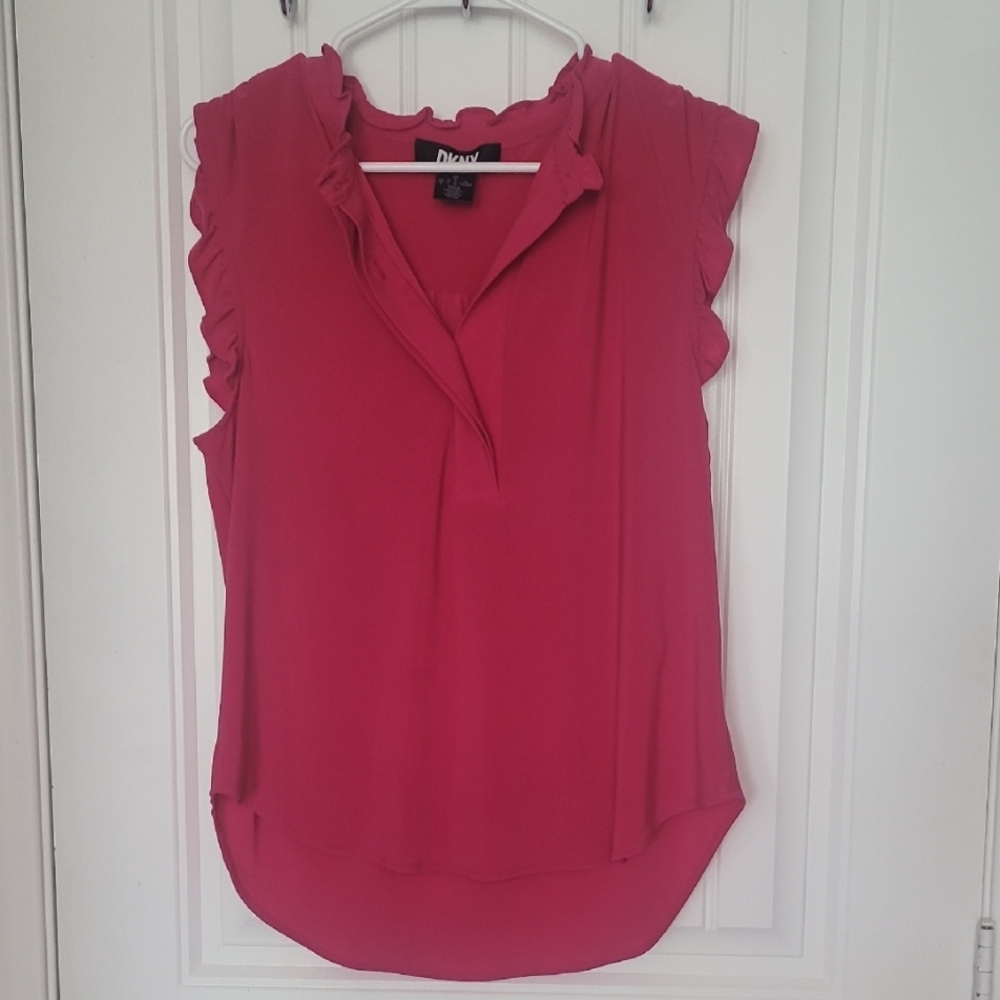 DKNY Pink Ruffle Sleeve Blouse